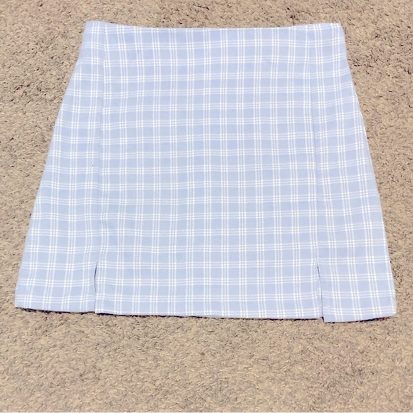 SHEIN Dresses & Skirts - SHEIN baby blue & white plaid mini skirt  Size Medium